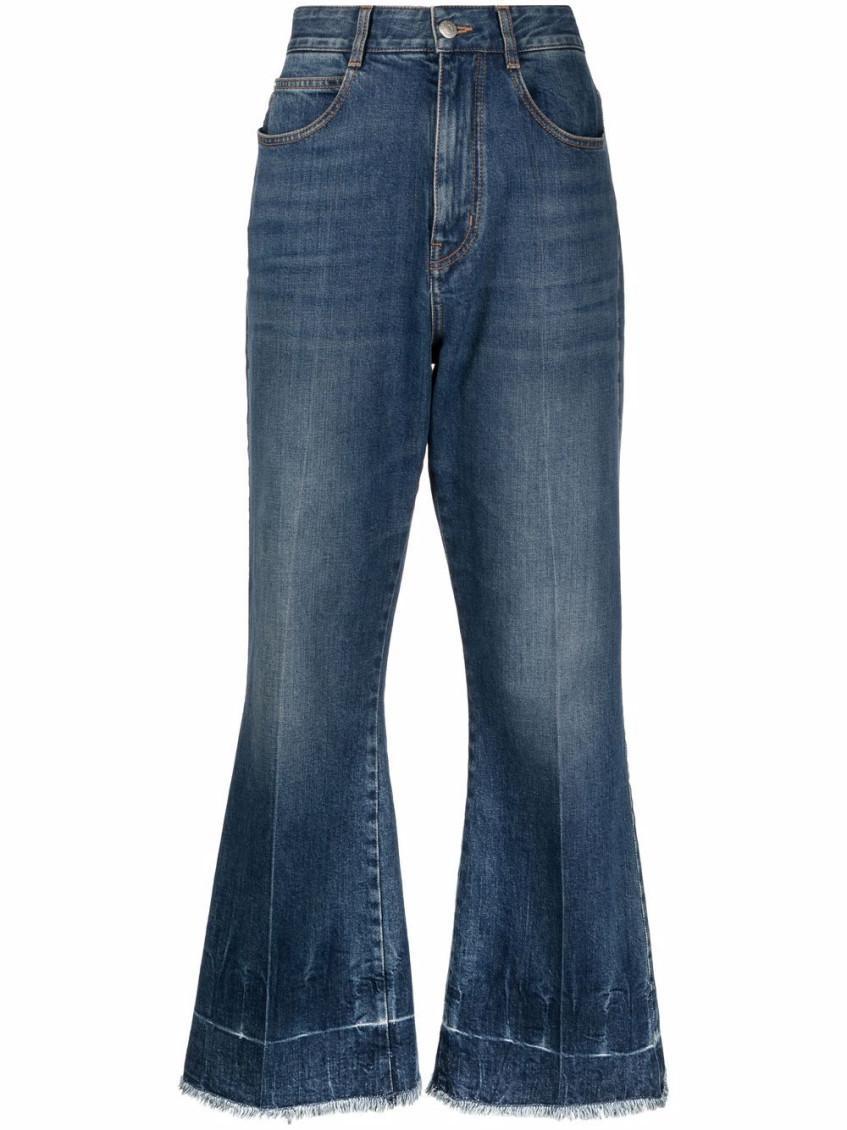 Frayed-edge Cropped Jeans In Blue Product Image