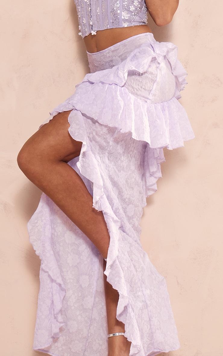 Lilac Textured Sheer Chiffon Ruffle Maxi Skirt Product Image