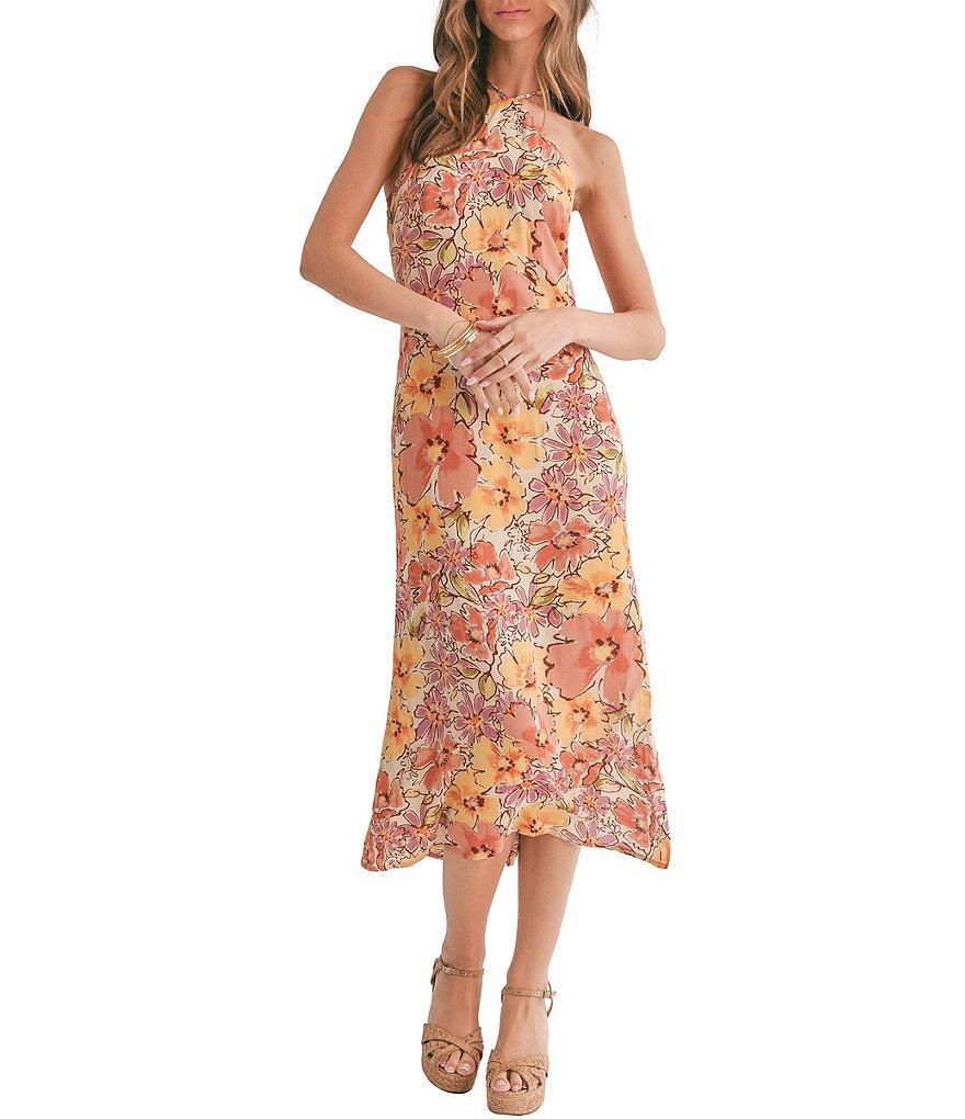 Sage The Label Malta Floral Print Halter Neck Sleeveless Midi Dress Product Image