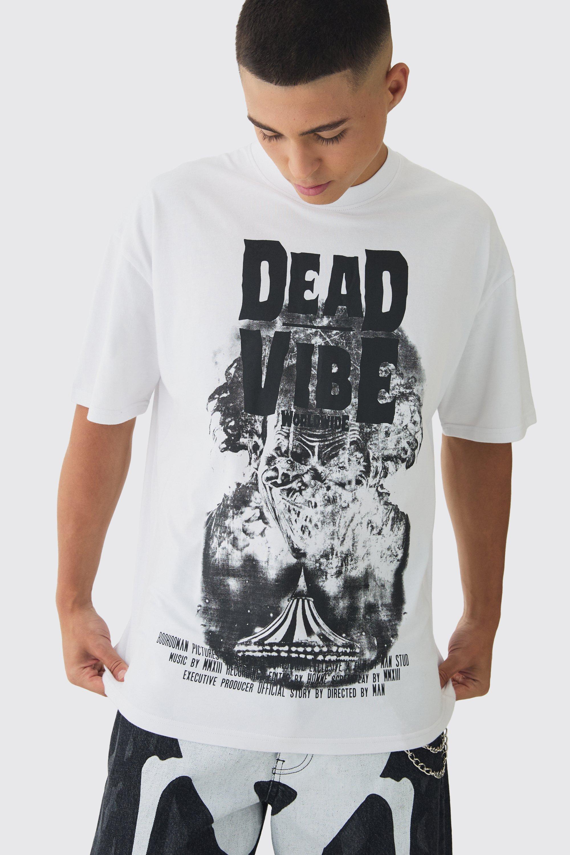 Oversized Extended Neck Dead Vibe Print T-Shirt | boohooMAN USA product image