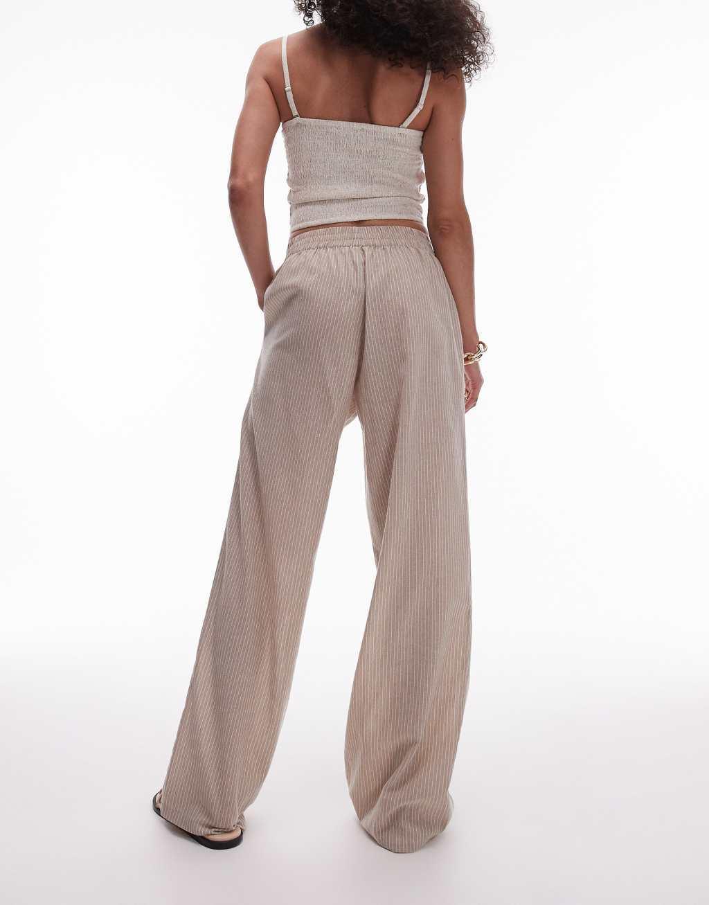 Topshop pinstripe cotton sweatpants in sand Product Image