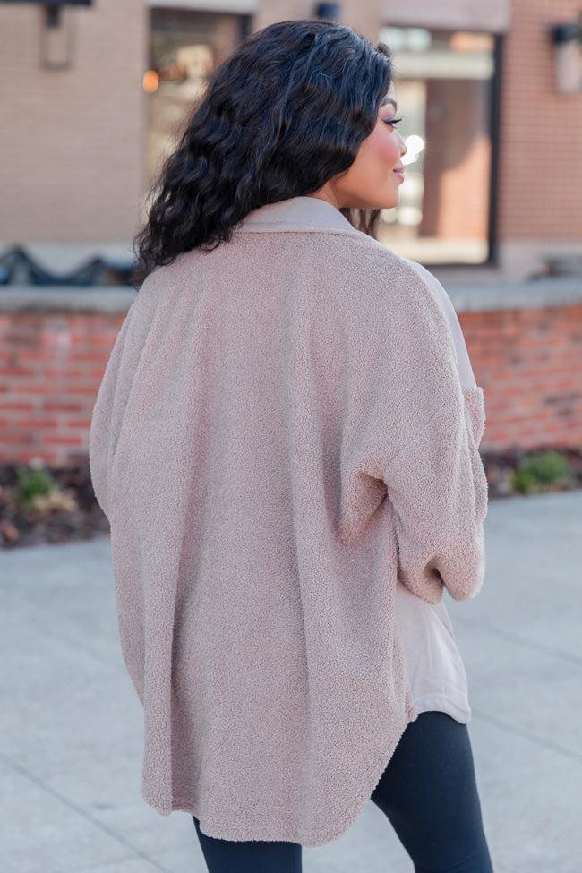 Have It All Taupe Fuzzy Sleeve Shacket Product Image