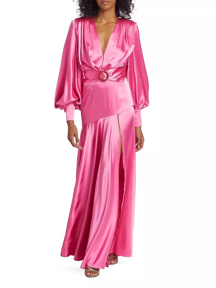 Carmen Satin Embellished Belt Gown Product Image