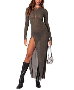 Womens Shiny Mesh Maxi Slit Dress Product Image