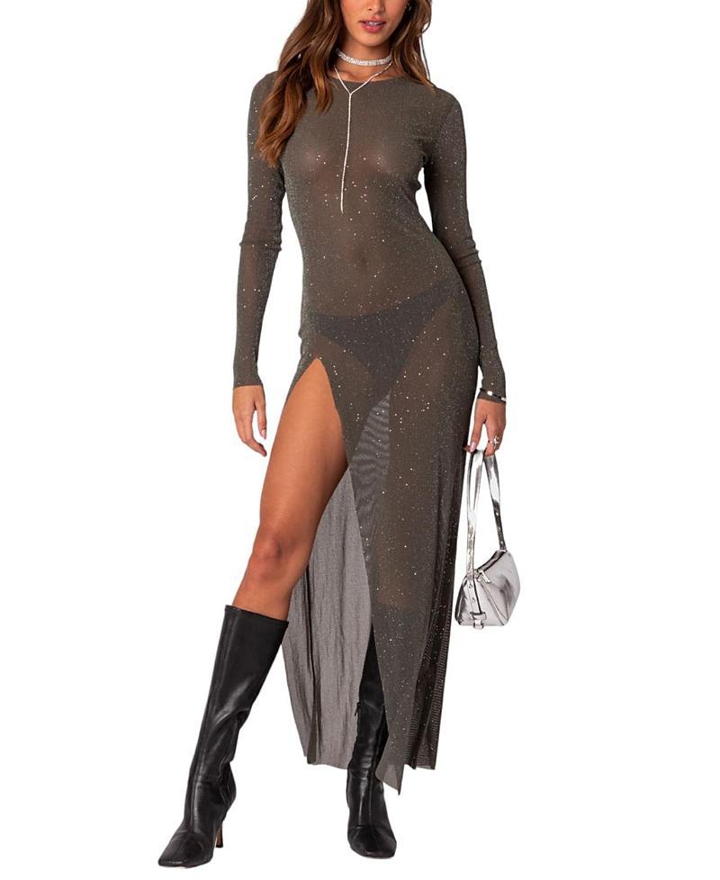 Womens Shiny Mesh Maxi Slit Dress Product Image