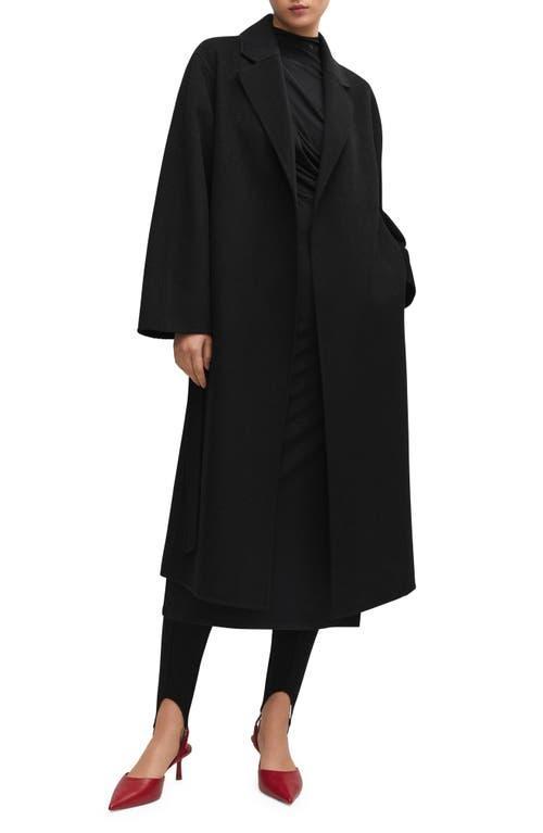 MANGO Belted Wool Blend Coat Product Image