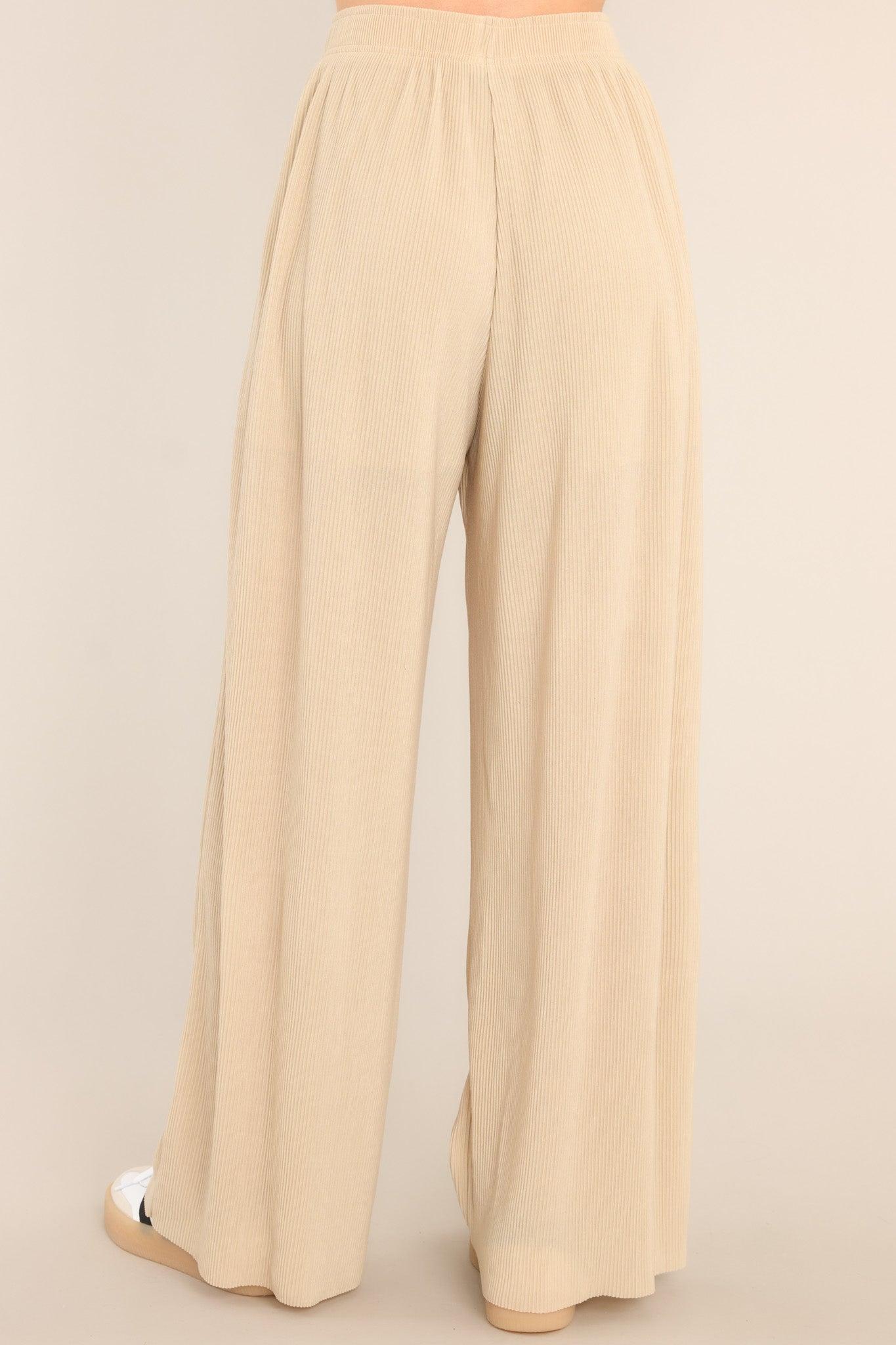 It's Your Life Natural Ribbed Wide Leg Pants Tan Product Image