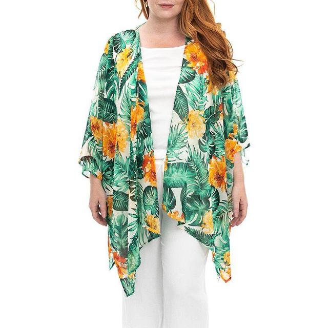 Womens Nina Leonard Floral Open-Front Kimono, Ivory Team Product Image