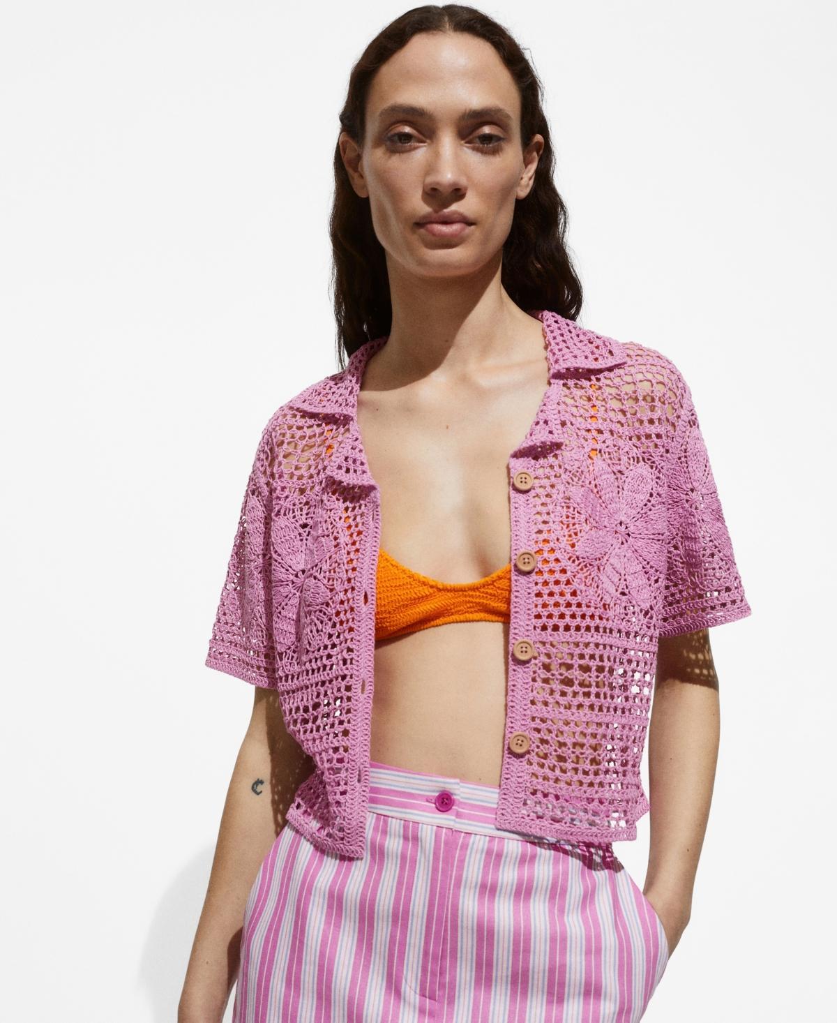 Mango Womens Flowers Detail Crochet Shirt - Light Product Image