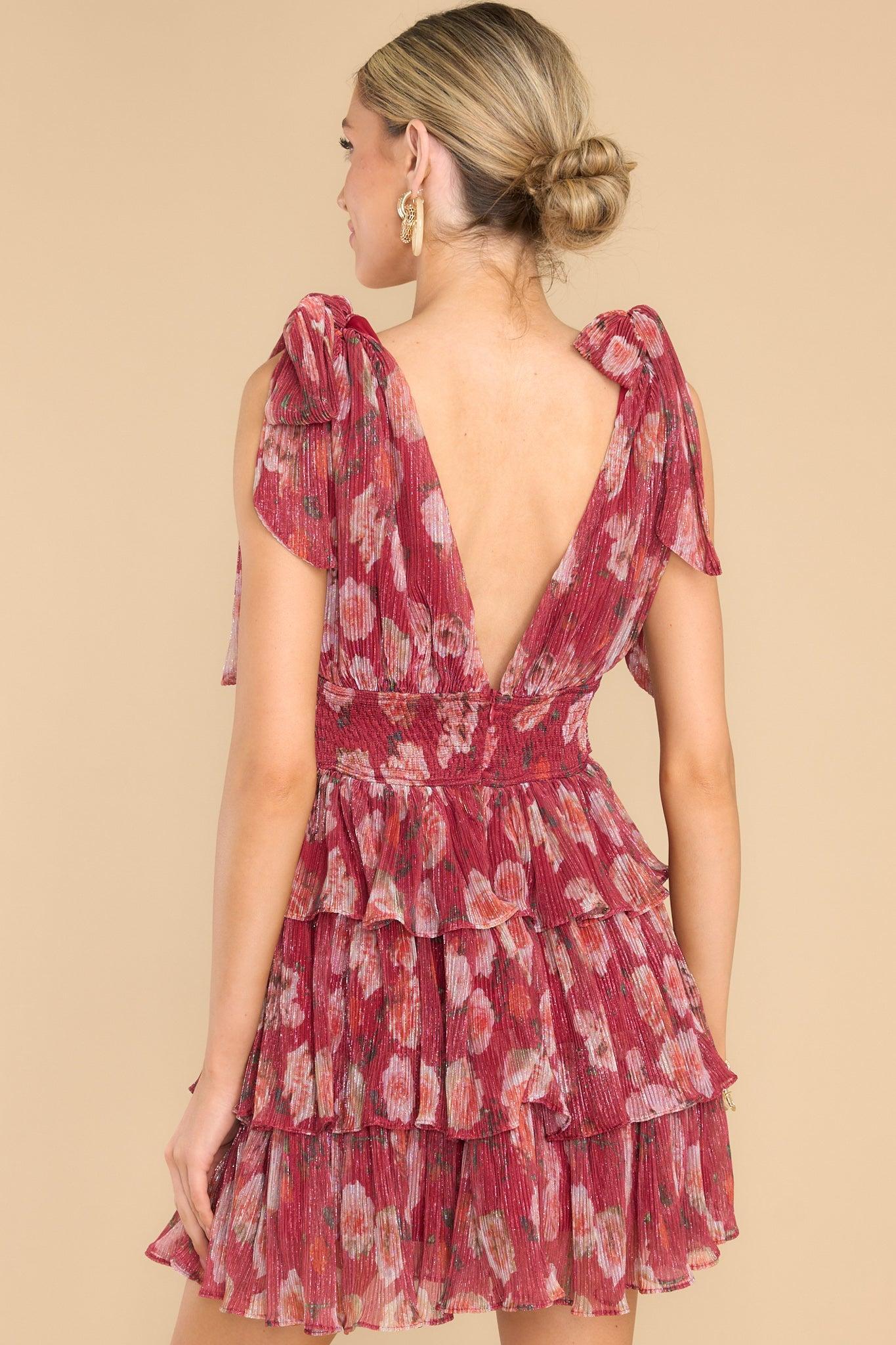 Tailored To Me Burgundy Floral Print Dress Product Image