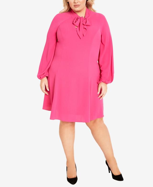 Avenue Plus Size Nicole Tie Neck Mini Dress Product Image