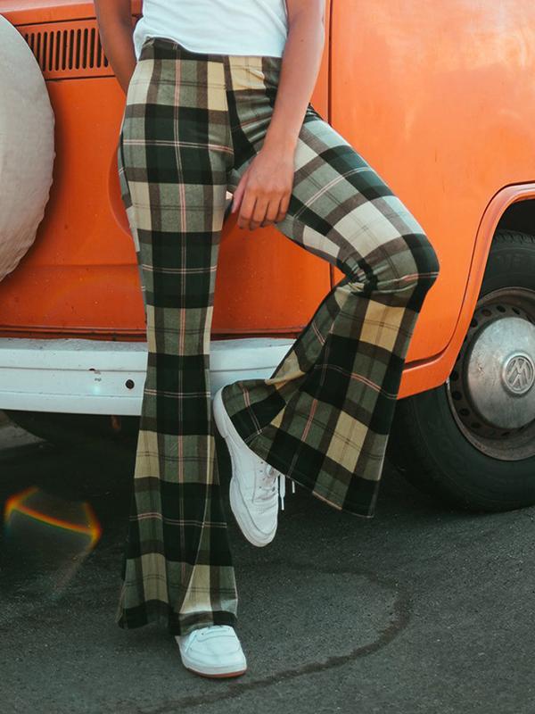 Flared Pants Plaid Pants Trousers Product Image