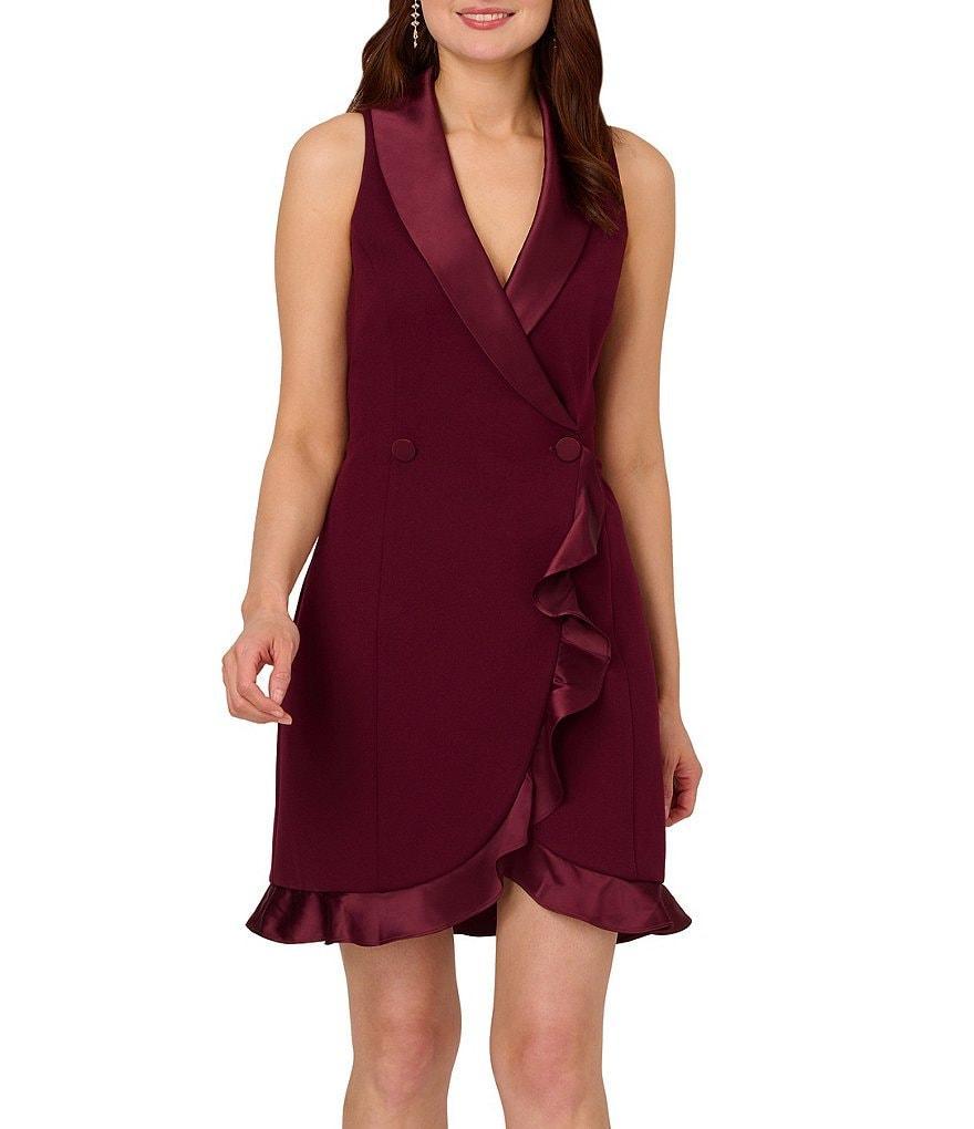 Adrianna Papell Tuxedo V-Neck Sleeveless Ruffle Trim Mini Dress Product Image