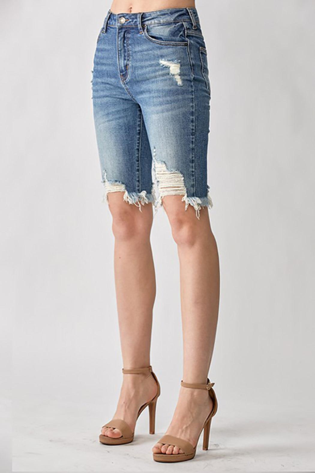 High Rise Distressed Bermuda Shorts Female Product Image