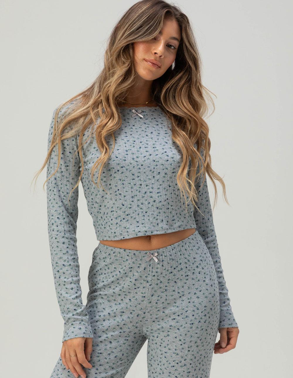 FULL TILT Pointelle Floral Lace Trim Long Sleeve Tee Product Image