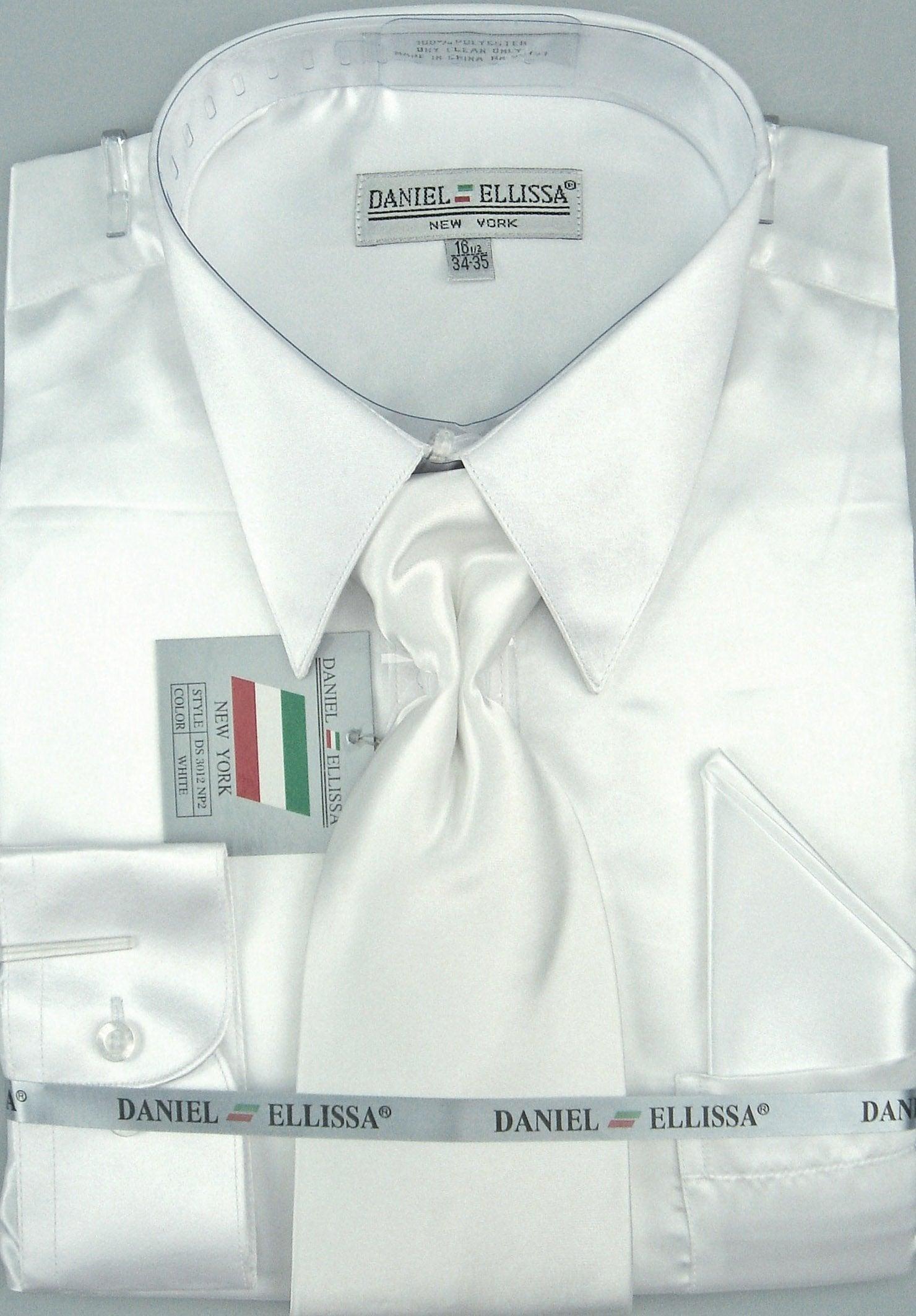 Satin Dress Shirt Regular Fit in White With Tie And Pocket Square Product Image