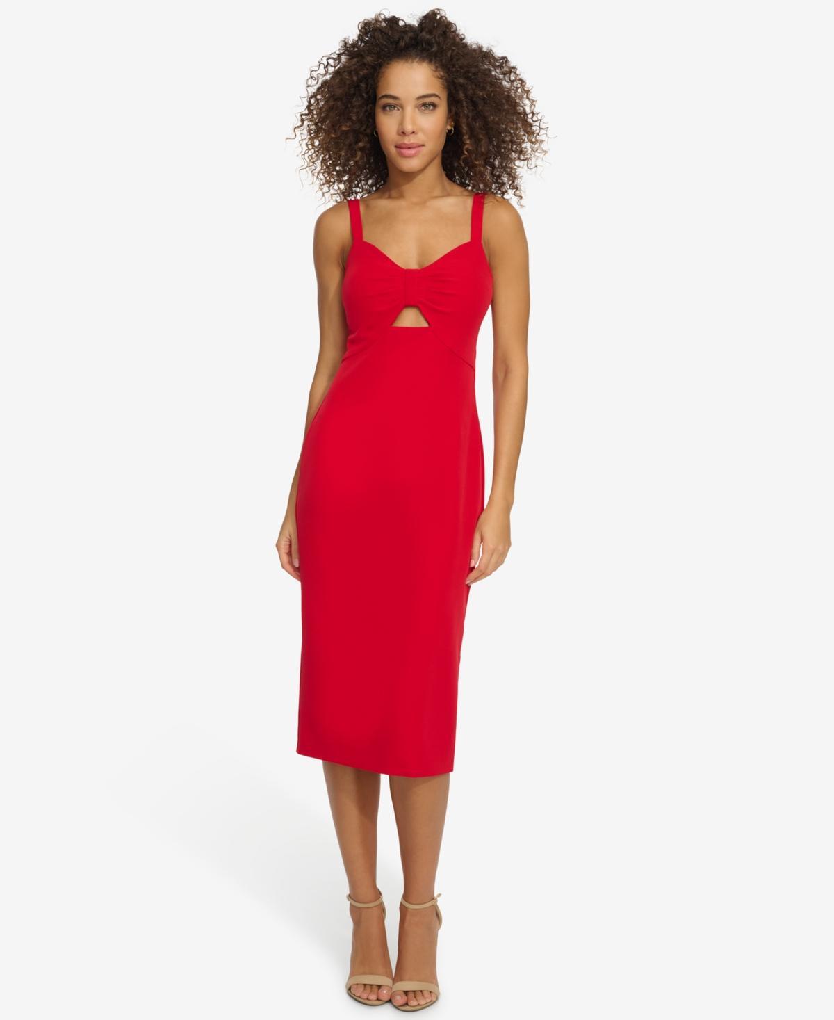 Siena Womens Ruched-Front Cutout Sleeveless Midi Dress Product Image