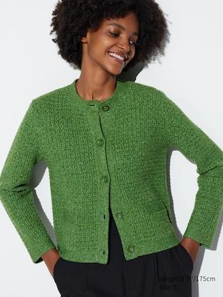 Womens Knitted Short Jacket Green 2XS UNIQLO US Product Image