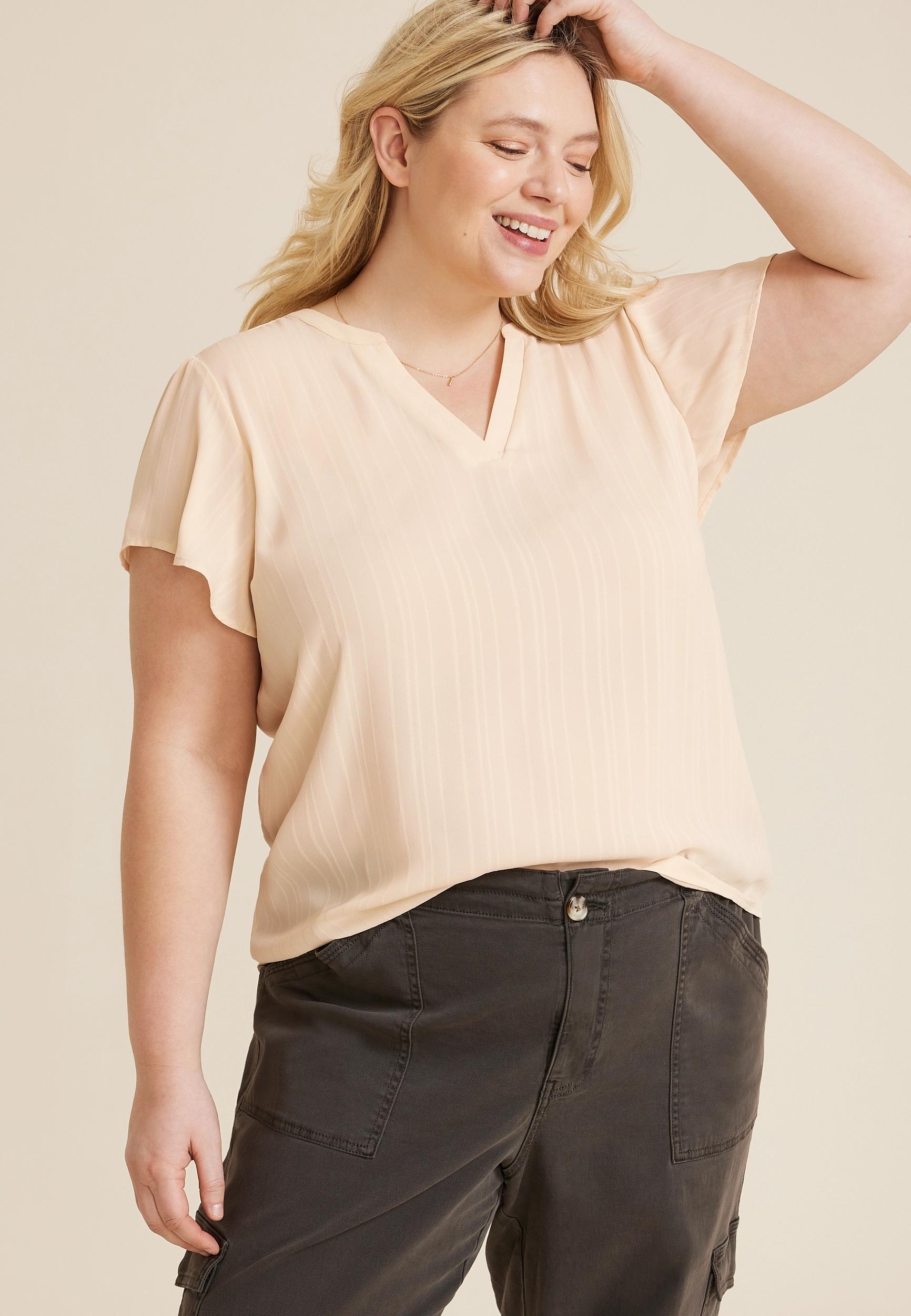 Maurices 3X Plus Size Womens Atwood Flutter Sleeve Blouse Beige Product Image