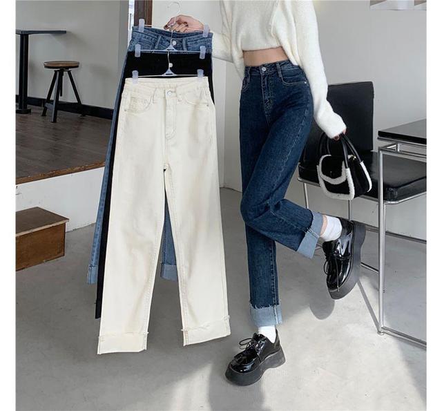 High Waist Straight Leg Jeans Product Image