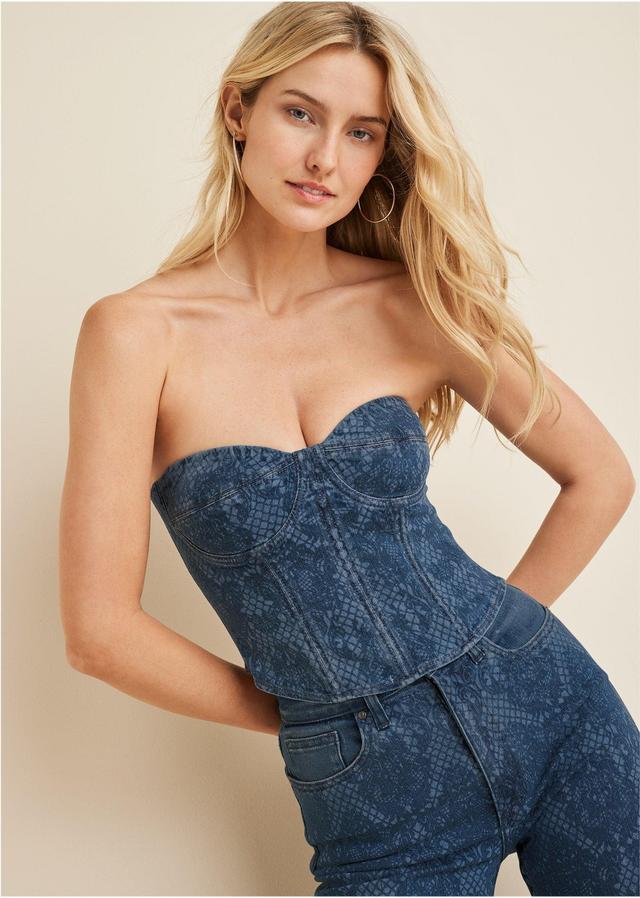 Lace Print Denim Corset - Medium Wash Product Image