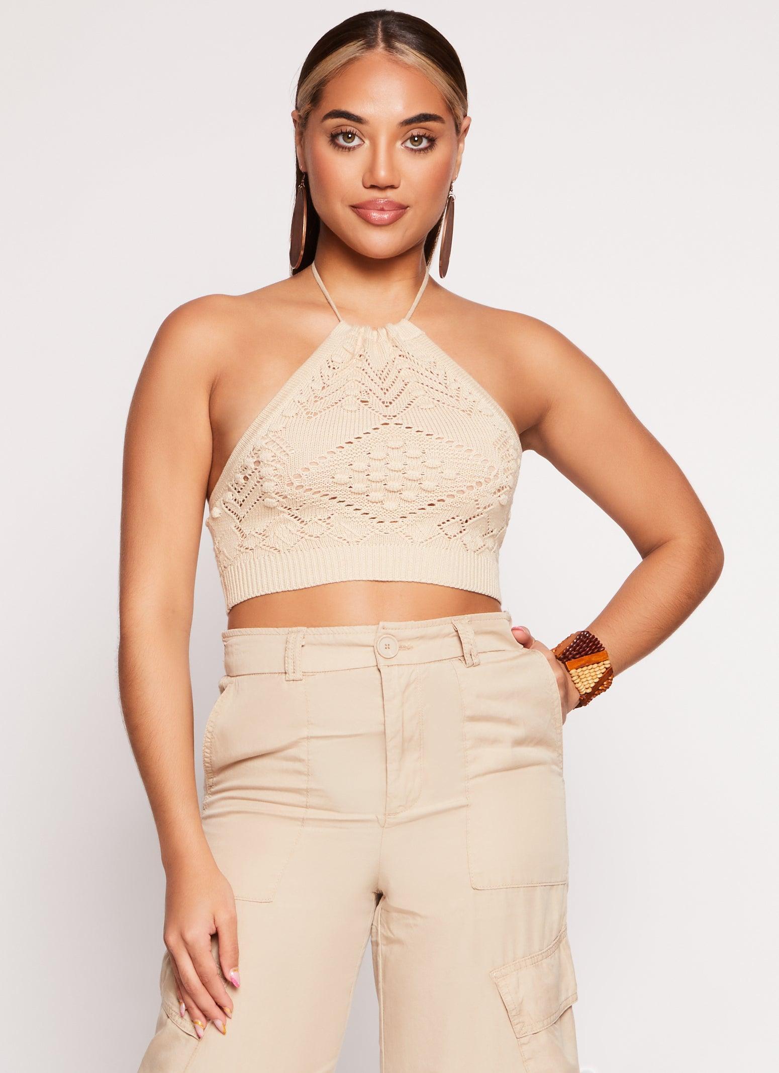 Womens Crochet Cropped Halter Top Product Image