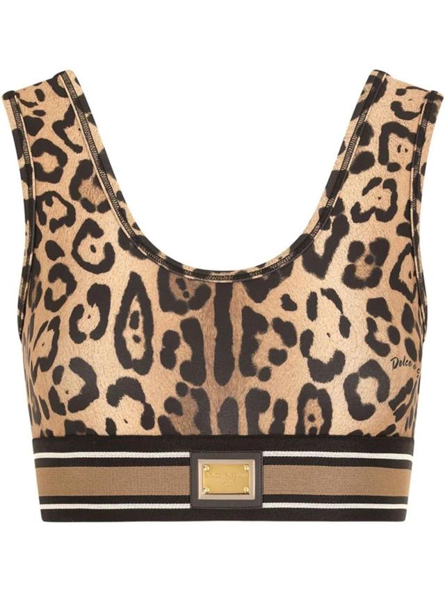 Leopard-print Spandex/jersey Crop Top In Multicolor Product Image