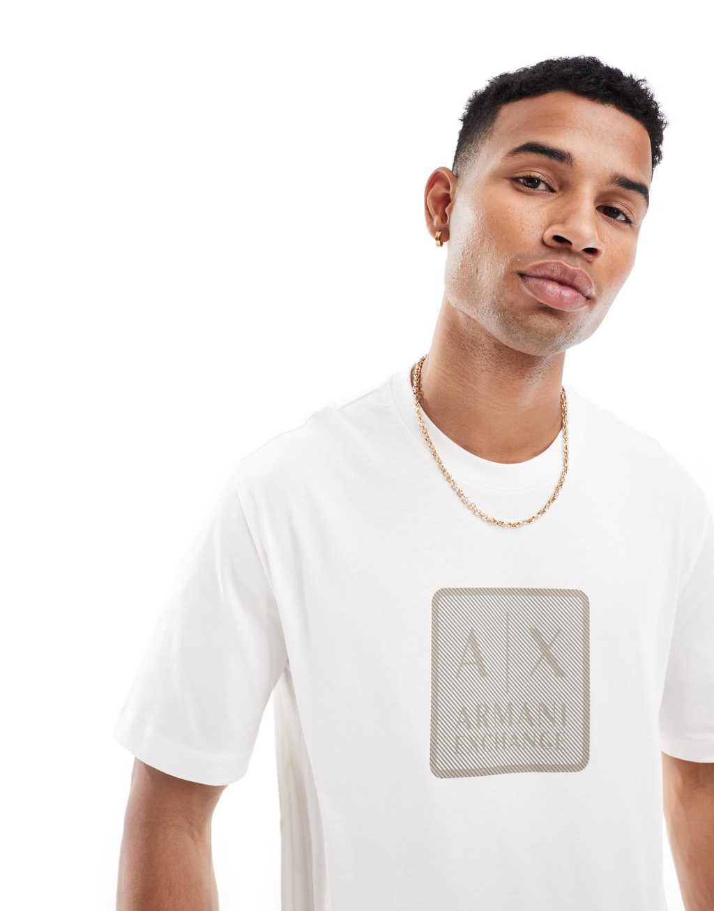 Armani Exchange T-shirt with square logo in off white Product Image