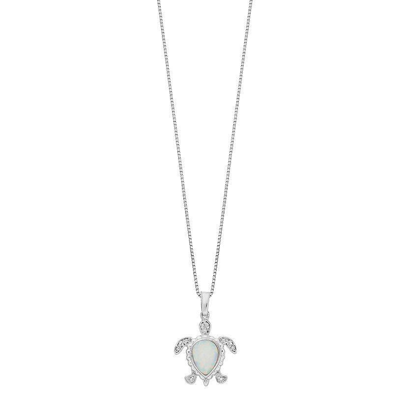 Gemminded Silver Tone Lab-Created Opal & Diamond Accent Turtle Pendant Necklace, Womens Sterling Product Image