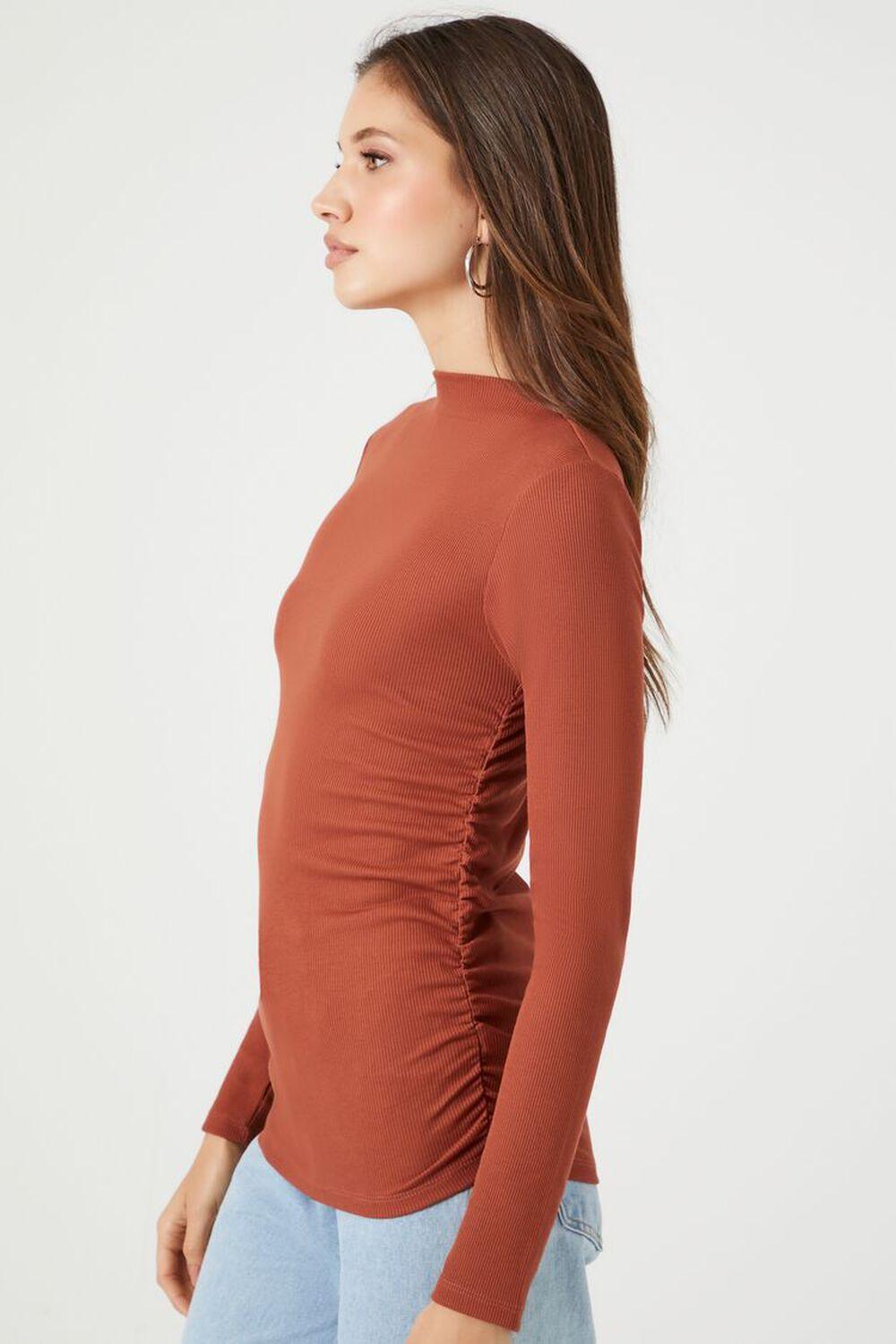 Ruched Mock Neck Long-Sleeve Top | Forever 21 Product Image