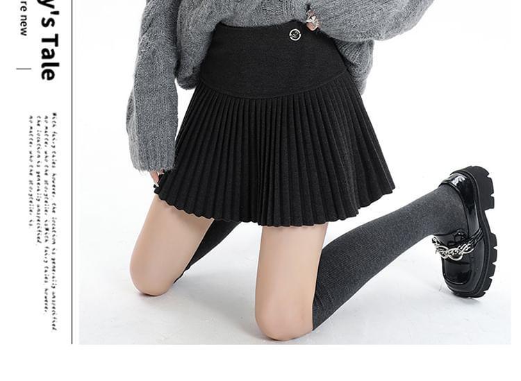 High Waist Plain Pleated Mini A-Line Skirt Product Image