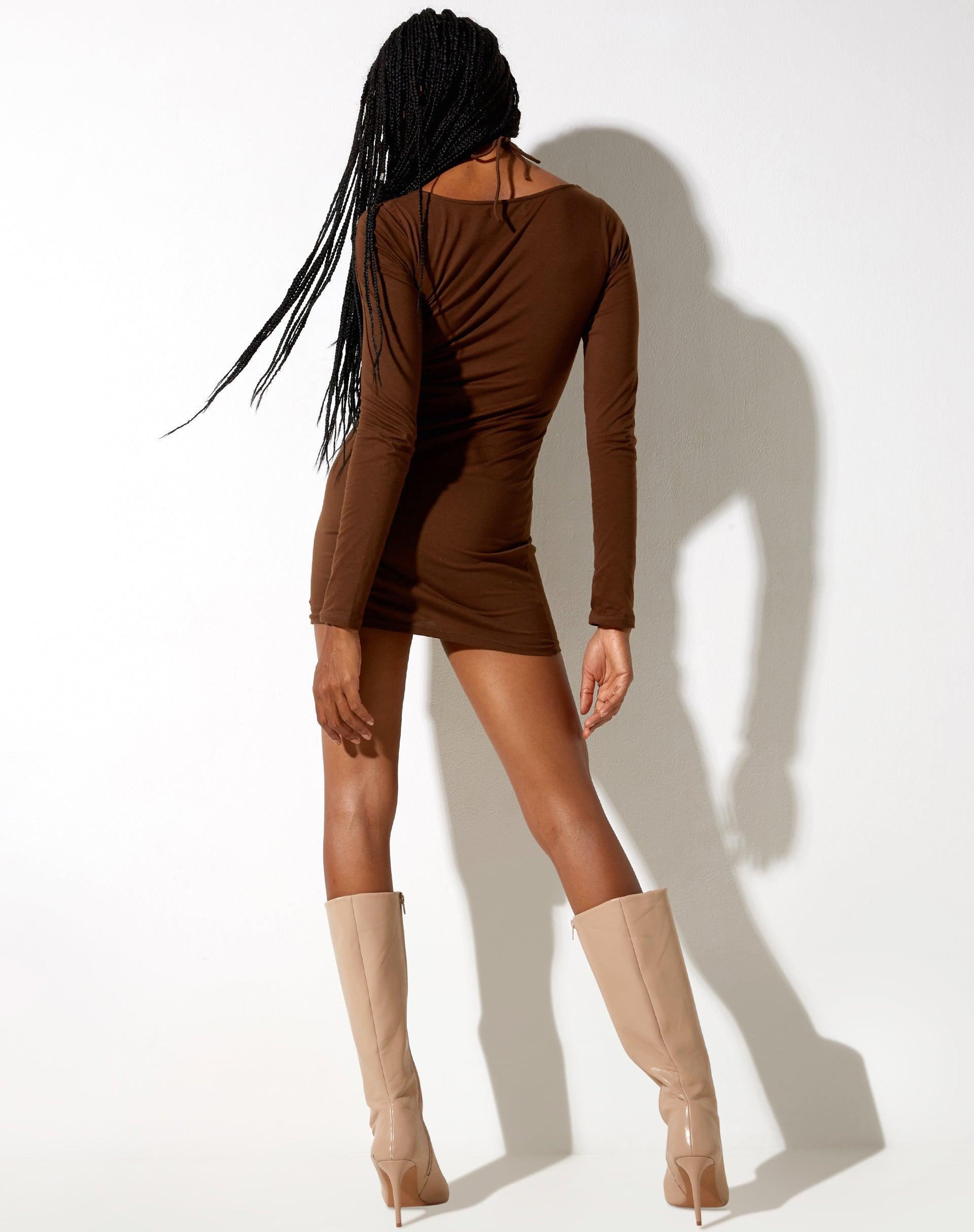 Delray Long Sleeve Bodycon Dress in Cocoa Product Image