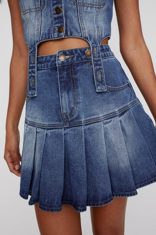 Denim Pleated Mini Skirt Product Image