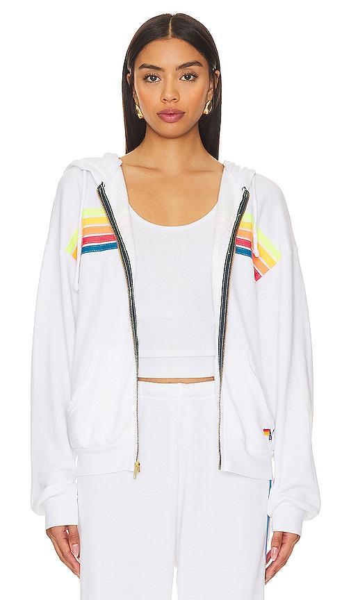 Aviator Nation 5 Stripe Zip Relaxed Hoodie in White. - size S (also in L, M, XL/1X, XS) Product Image