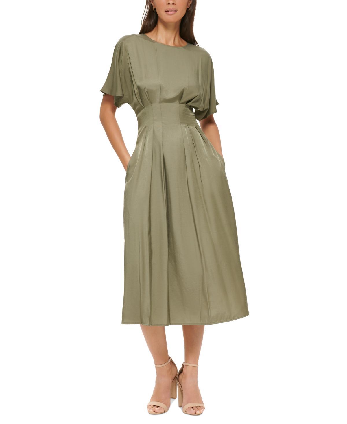 Women's Dolman-Sleeve Cinched-Waist Midi Dress Product Image