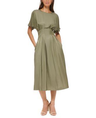 Women's Dolman-Sleeve Cinched-Waist Midi Dress product image