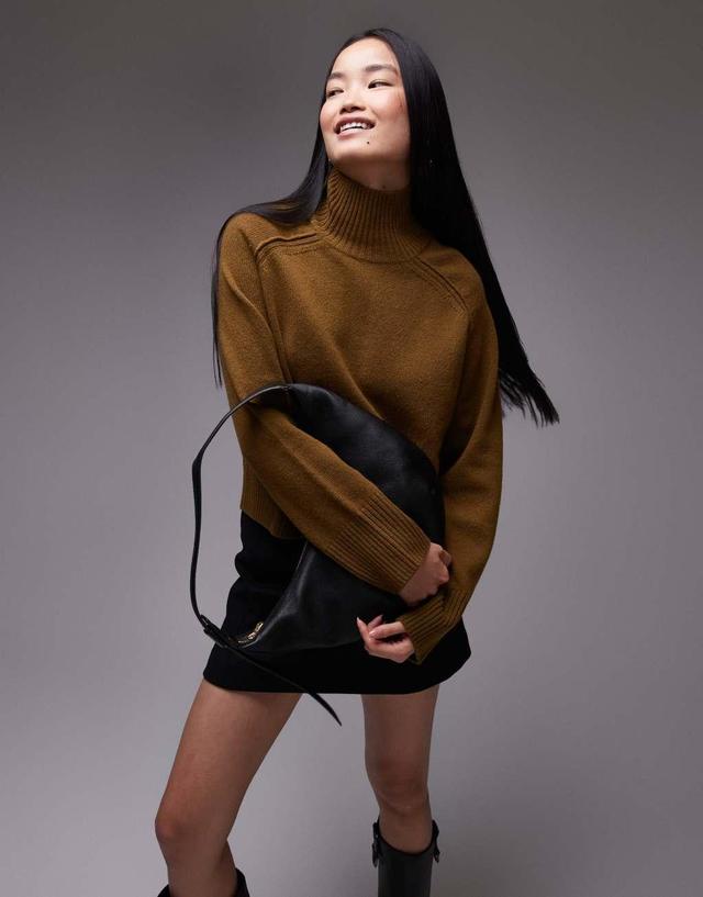 ARKET wool sweater with high neck and deep cuffs in olive green Product Image