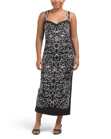 Sleeveless Soutache Embellished Midi Dress for Women | Polyester/Spandex Product Image