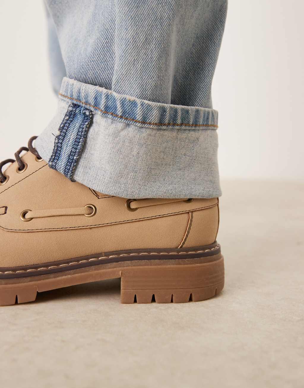 ASOS DESIGN lace up boat shoes in stone Product Image