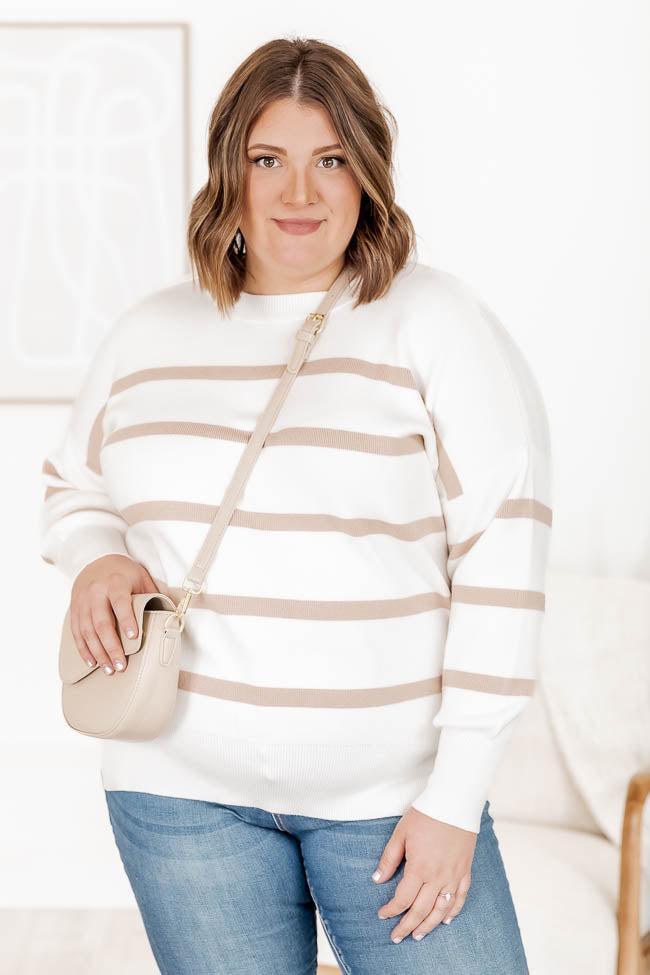 Crushing On You Brown Striped Crew Neck Sweater Product Image