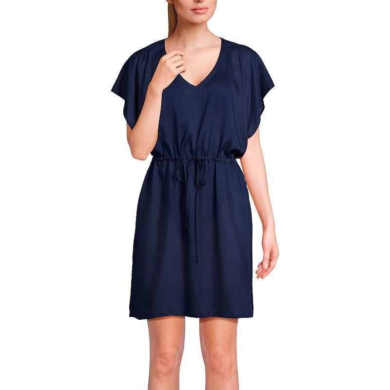 Womens Lands End Short Sleeve Tie Waist Swim Cover-Up Dress Product Image