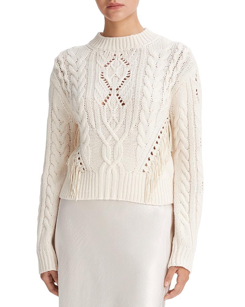 Womens Fringe Cable-Knit Wool-Cashmere Sweater Product Image