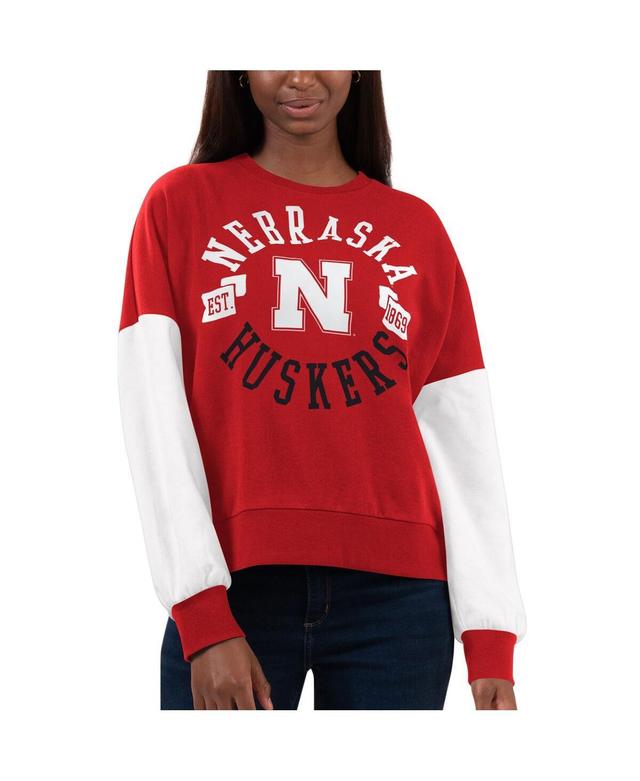 Womens G-III 4Her by Carl Banks Scarlet/White Nebraska Huskers Team Pride Colorblock Pullover Sweatshirt Product Image