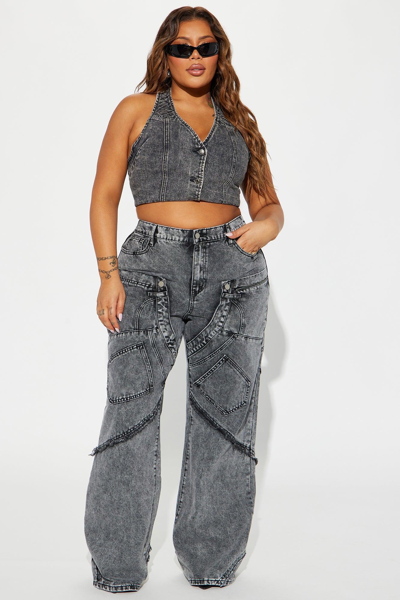 Taking A Chance Easy Waist Wide Leg Jeans - Acid Wash Black Product Image