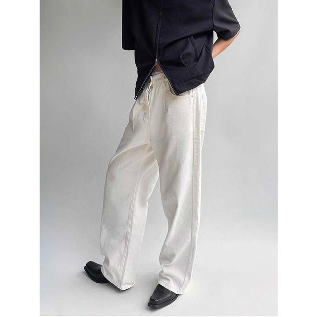 Mid Rise Plain Straight Leg Jeans Product Image