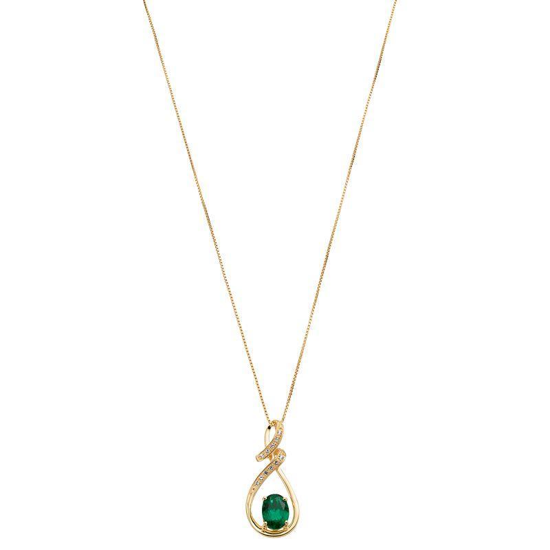 14k Gold Over Silver Lab-Created Emerald & Lab-Created White Sapphire Pendant Necklace, Womens Green Product Image