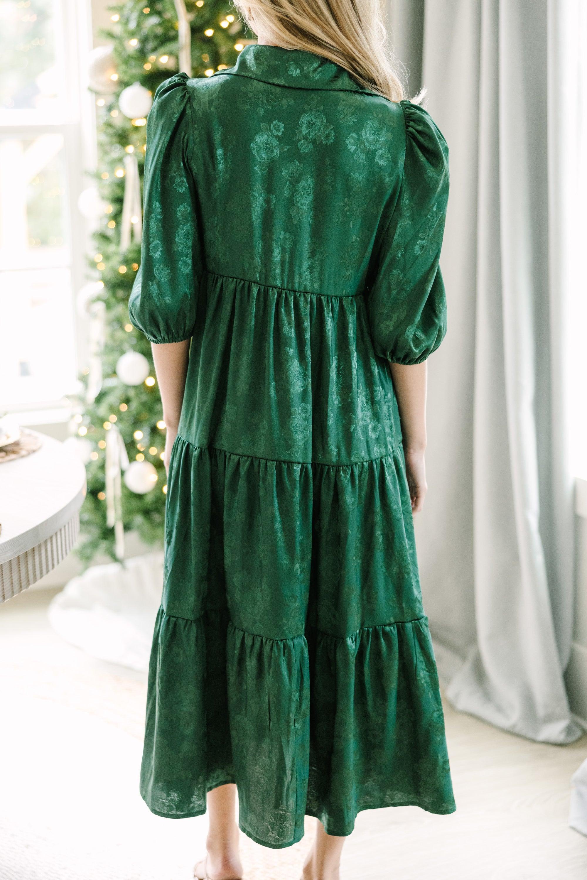 All The Love Emerald Green Floral Satin Midi Dress Female Product Image