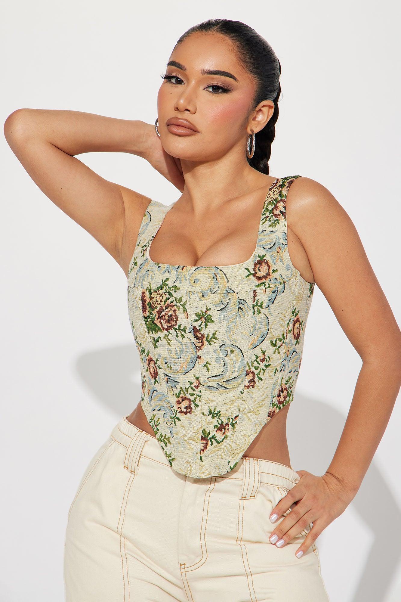 Elegant Days Jacquard Corset Top - Taupe/combo Product Image