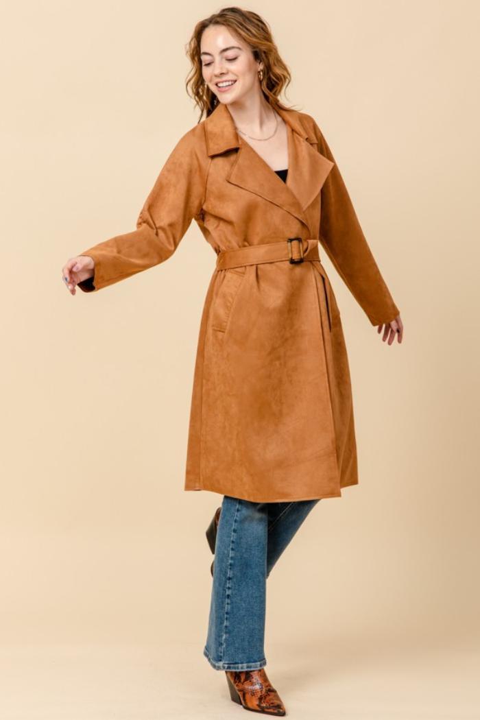 Suede Camel Trench Coat Product Image