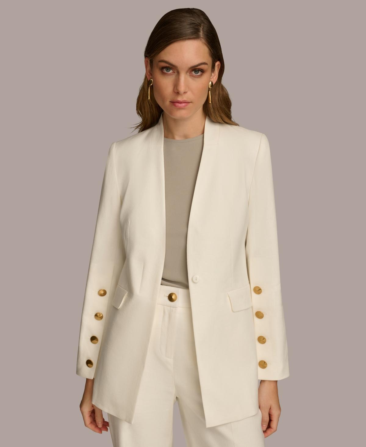 Donna Karan Womens Linen-Blend Button-Sleeve Blazer Product Image